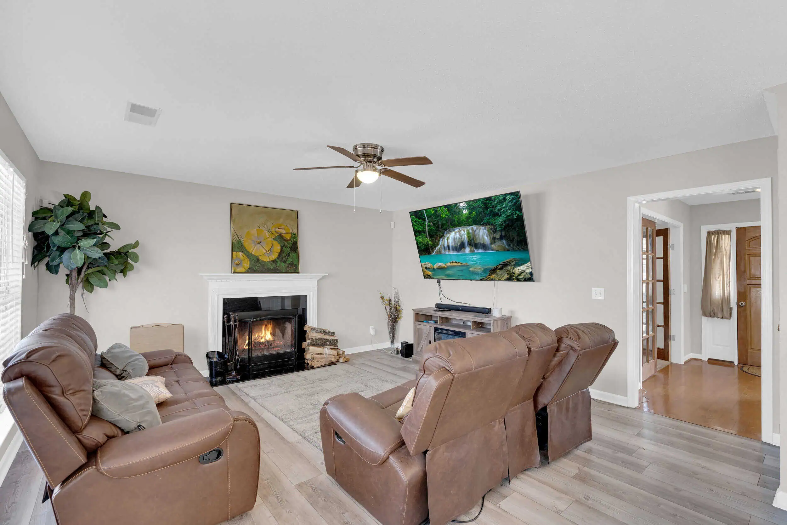 Professionally edited family room real estate photograph