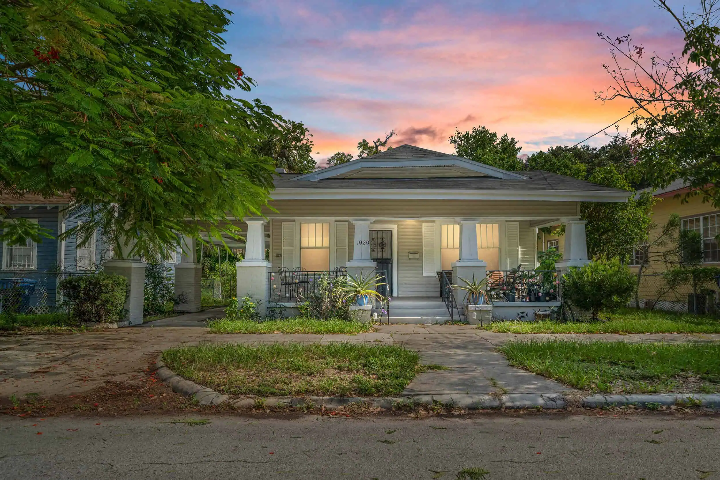Professionally edited cottage exterior at twilight