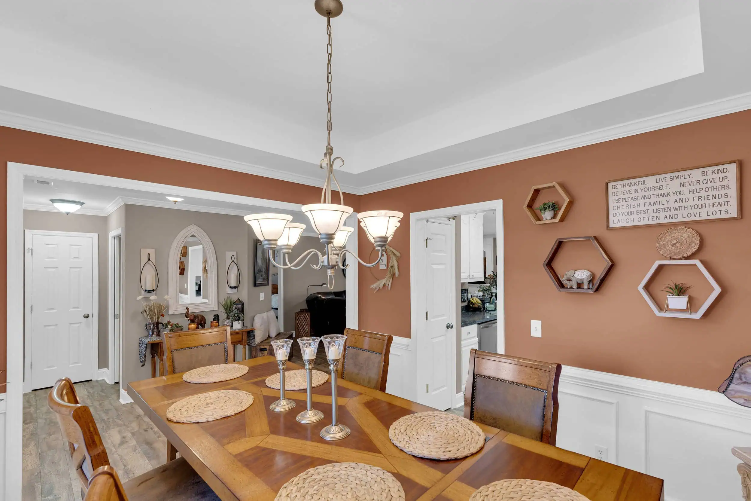 Professionally edited warm residential dining room photograph
