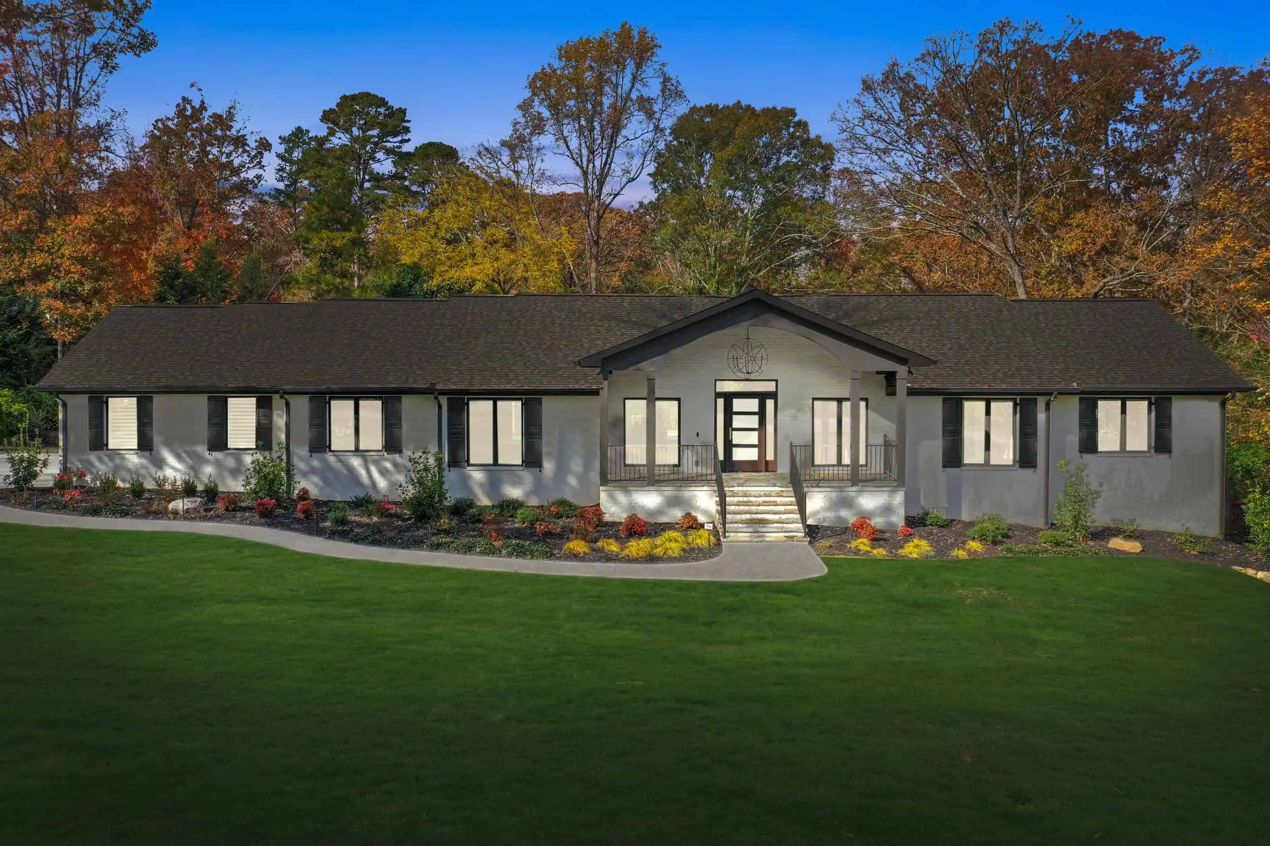 Professionally edited residential exterior at dusk