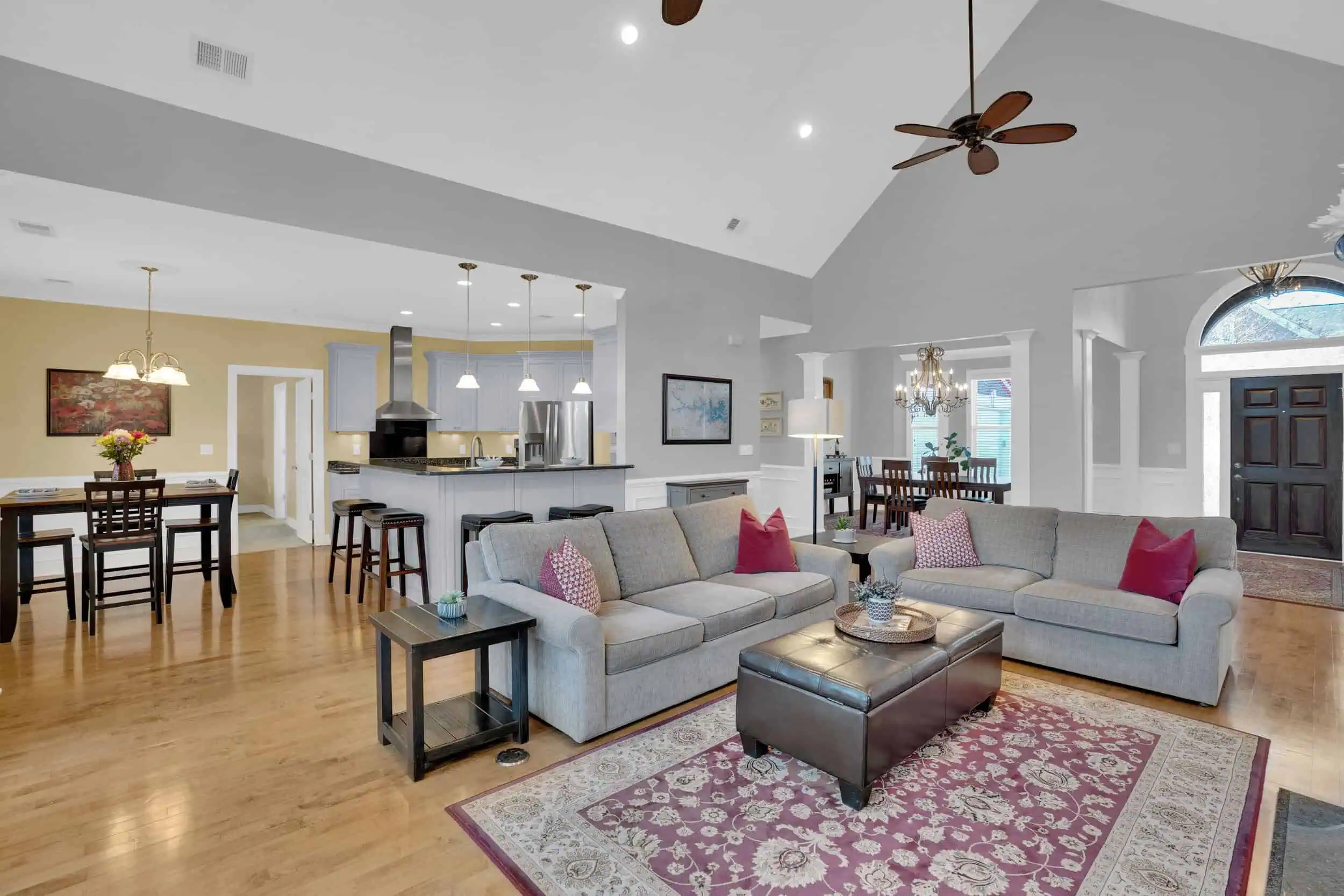 Professionally edited open family room photograph