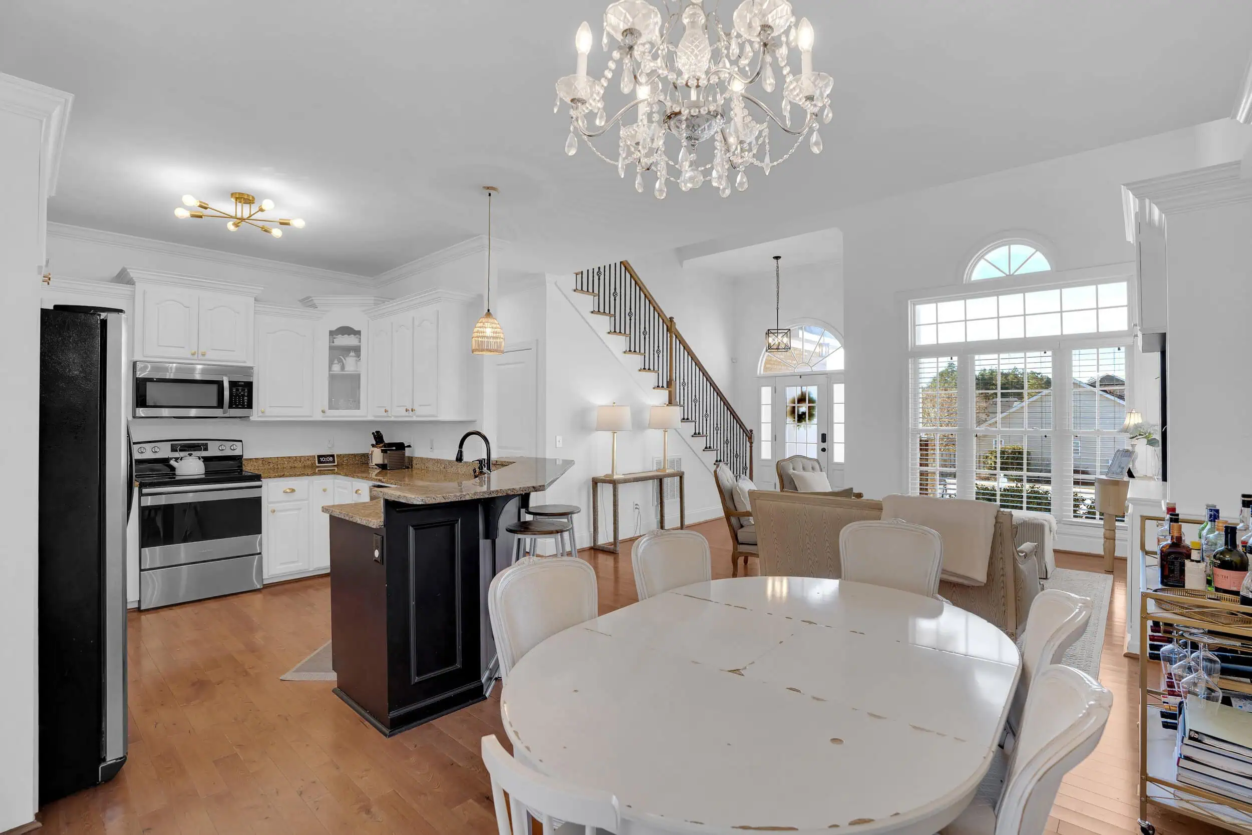 Professionally edited kitchen and dining area photograph