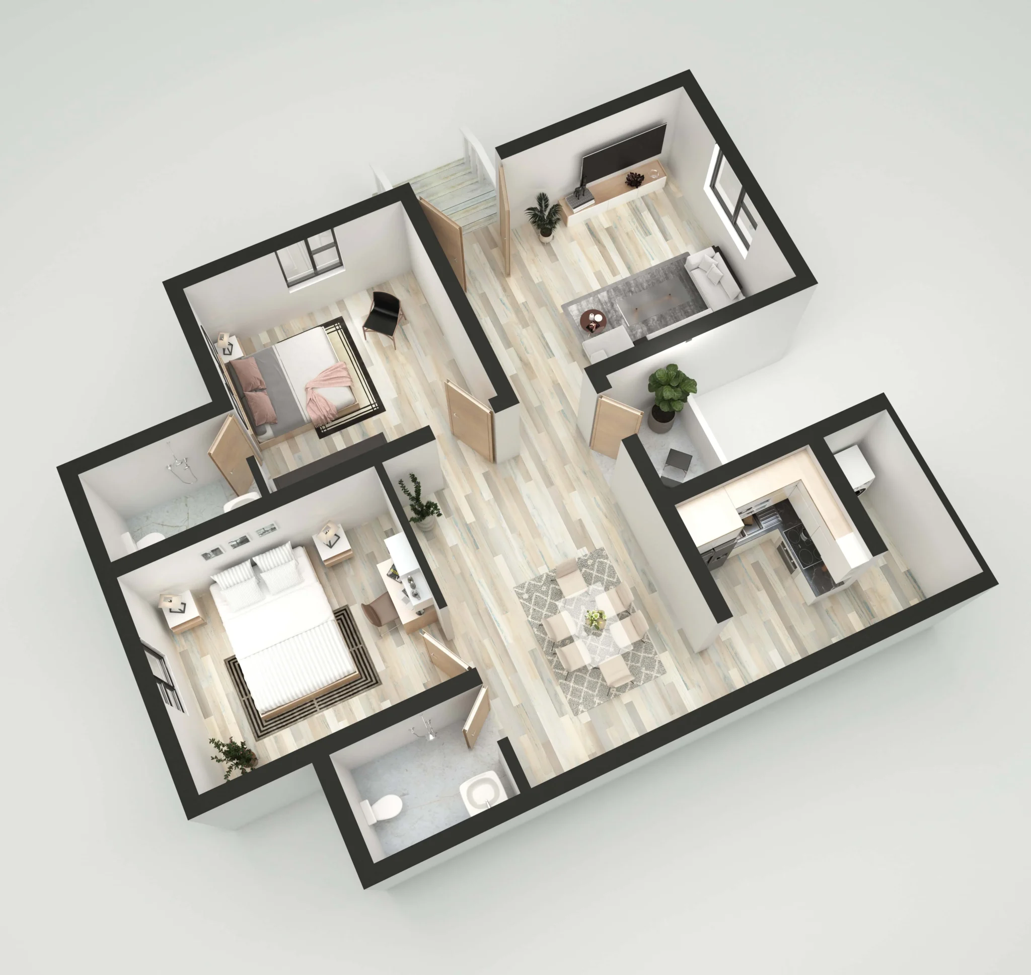 Professionally created light-style 3D property floor plan