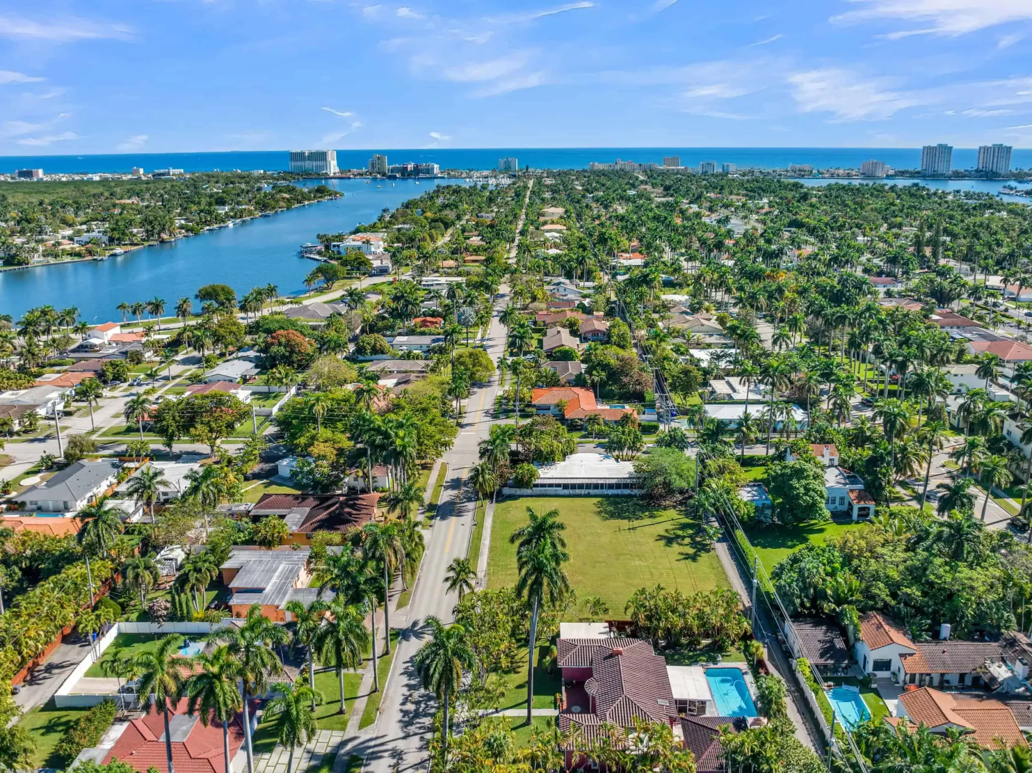 Professionally enhanced coastal neighbourhood aerial photograph