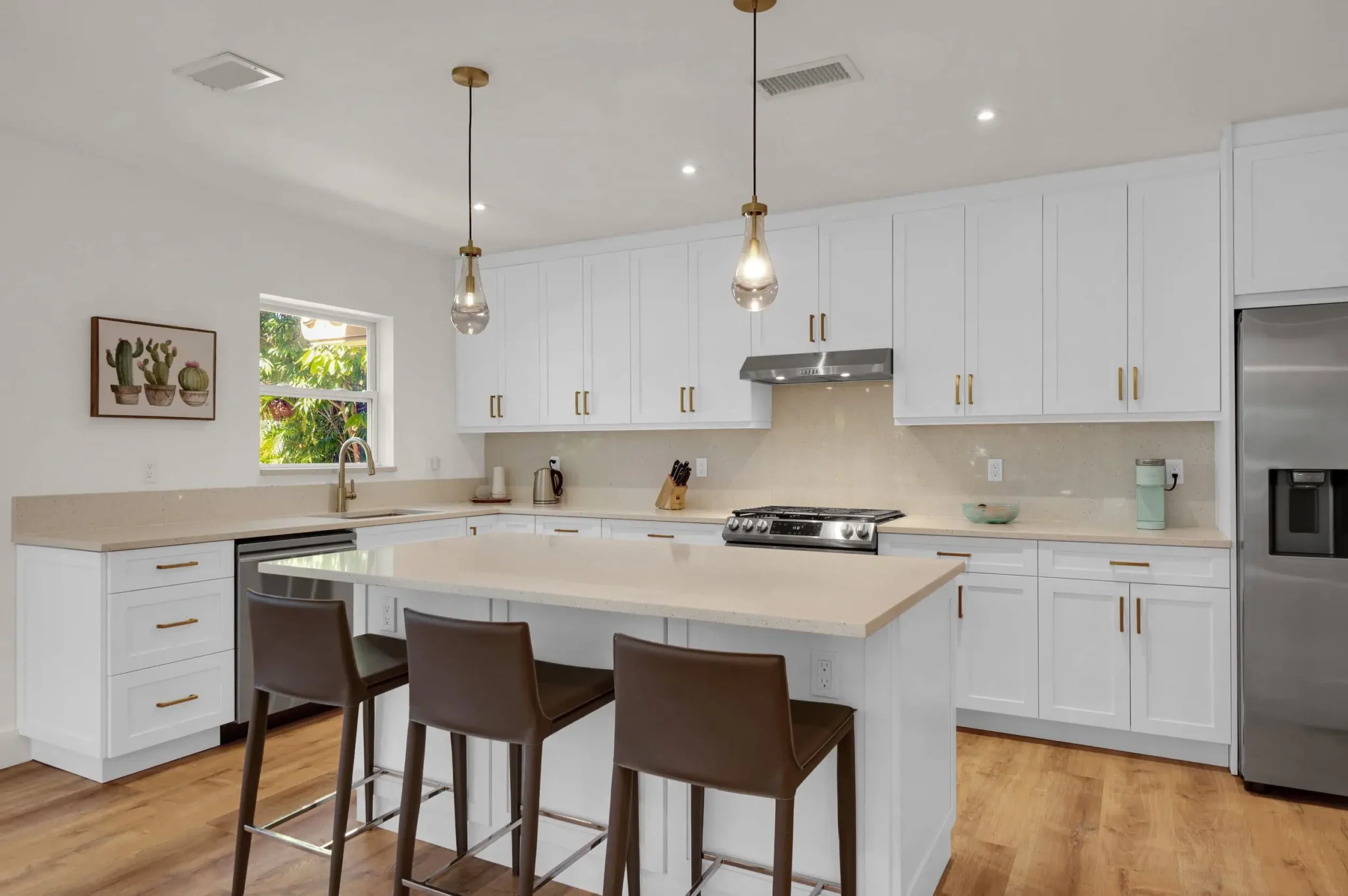 Bright white modern kitchen with corrected perspective and natural tones