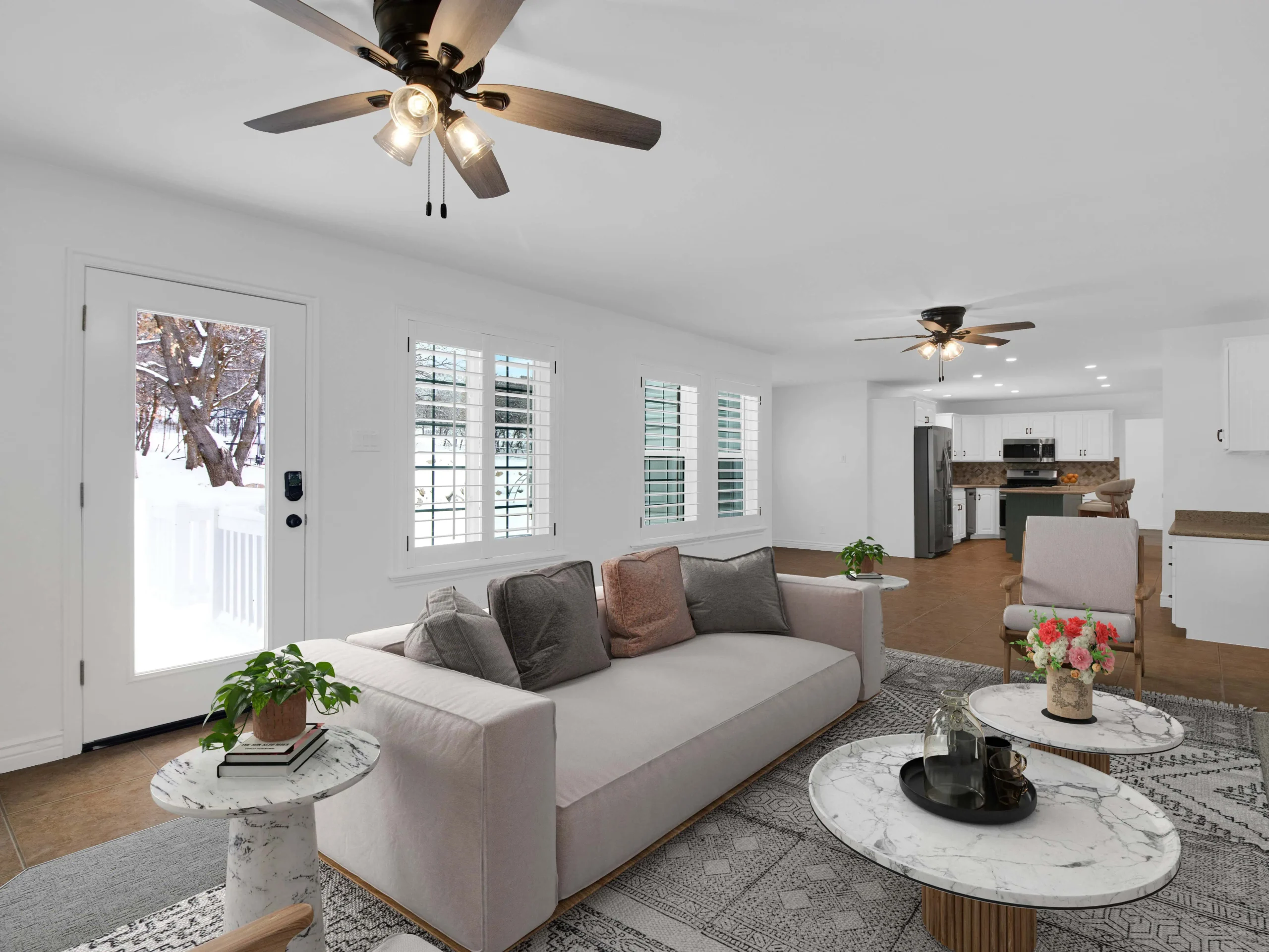 Virtually staged living room with contemporary furniture